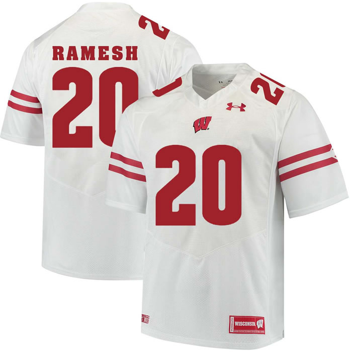 Wisconsin Badgers #20 Austin Ramesh White College Football Jersey DingZhi